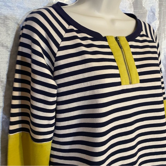 People Like Frank color block 1/4 zip top SZ M, GUC, striped with curved… - Picture 2 of 8